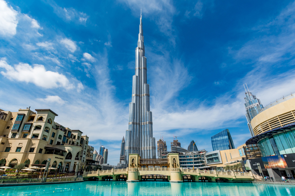 Dubai, United Arab Emirates - 06 February, 2017: View of Burj Khalifa, the highest building in the world, on a beautiful day