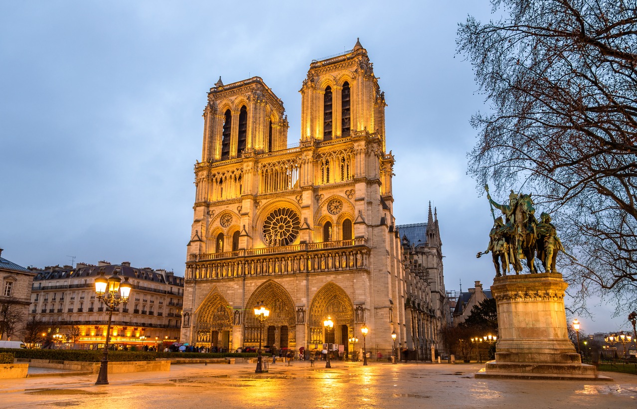 Evening view of the Notre Dame de Paris France